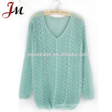 Fine-knit high quality new womens name brand woolen v neck pullover sweater designs